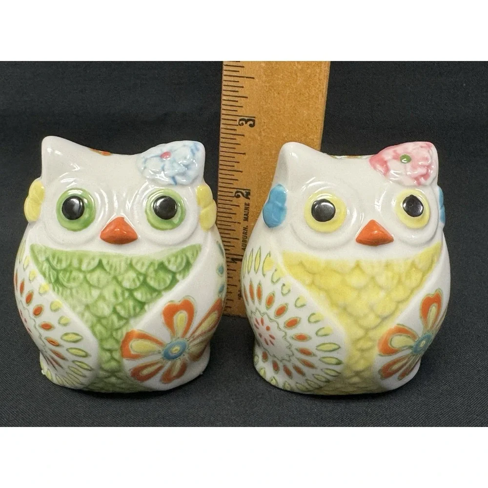 Pier 1 Set Of 2 Ceramic Colorful Owl Salt & Pepper Shakers